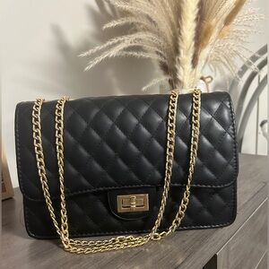 SOLD - Black & Gold Chain Quilted Bag